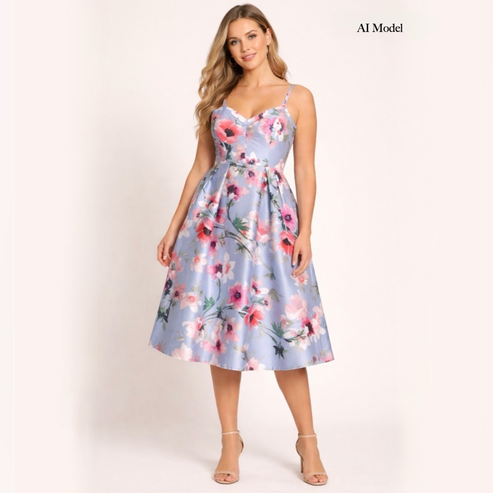 Eliza J - Floral Print Satin Cocktail Dress With Pockets